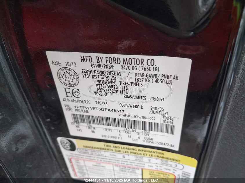 1FTFW1ET5DFA48517 2013 FORD F-150 photo no. 9