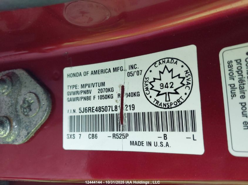 2007 Honda Cr-V VIN: 5J6RE48507L815219 Lot: 12444144