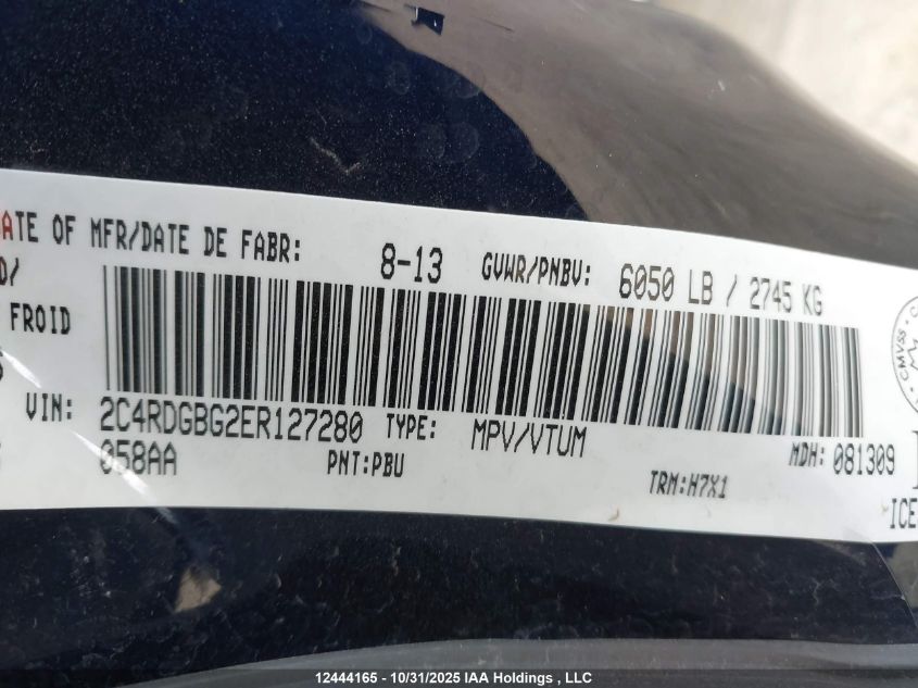 2014 Dodge Grand Caravan Se VIN: 2C4RDGBG2ER127280 Lot: 12444165