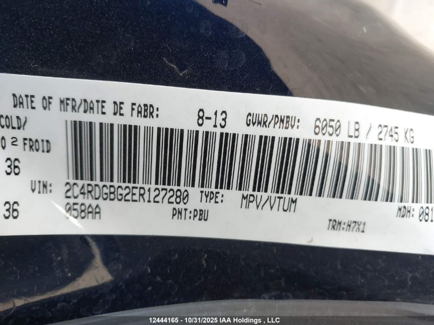 2014 Dodge Grand Caravan Se VIN: 2C4RDGBG2ER127280 Lot: 12444165