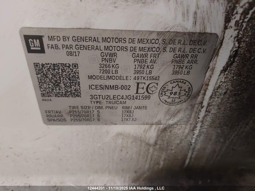 3GTU2LEC4JG141599 2018 GMC SIERRA photo no. 9