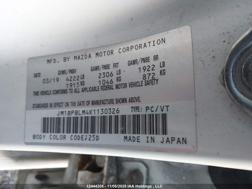 2019 Mazda Mazda3 Gs VIN: JM1BPBLM4K1130326 Lot: 12444205