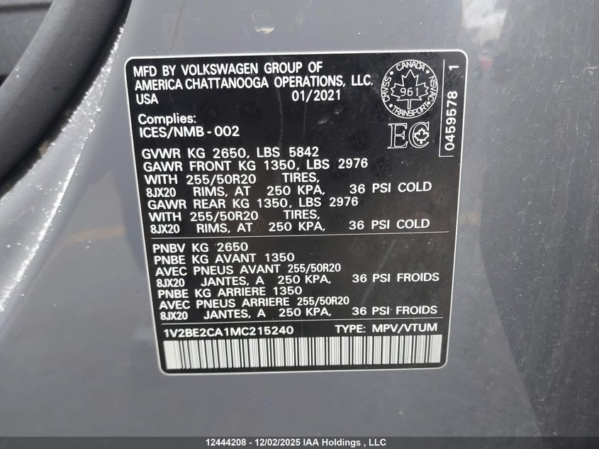 1V2BE2CA1MC215240 2021 VOLKSWAGEN ATLAS CROSS SPORT photo no. 9