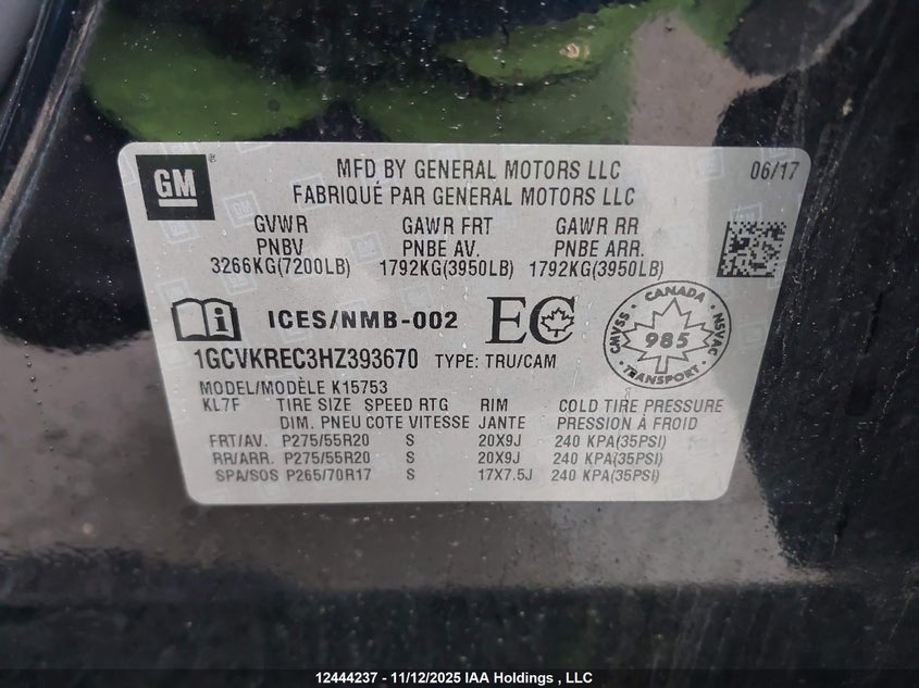 1GCVKREC3HZ393670 2017 CHEVROLET SILVERADO photo no. 9