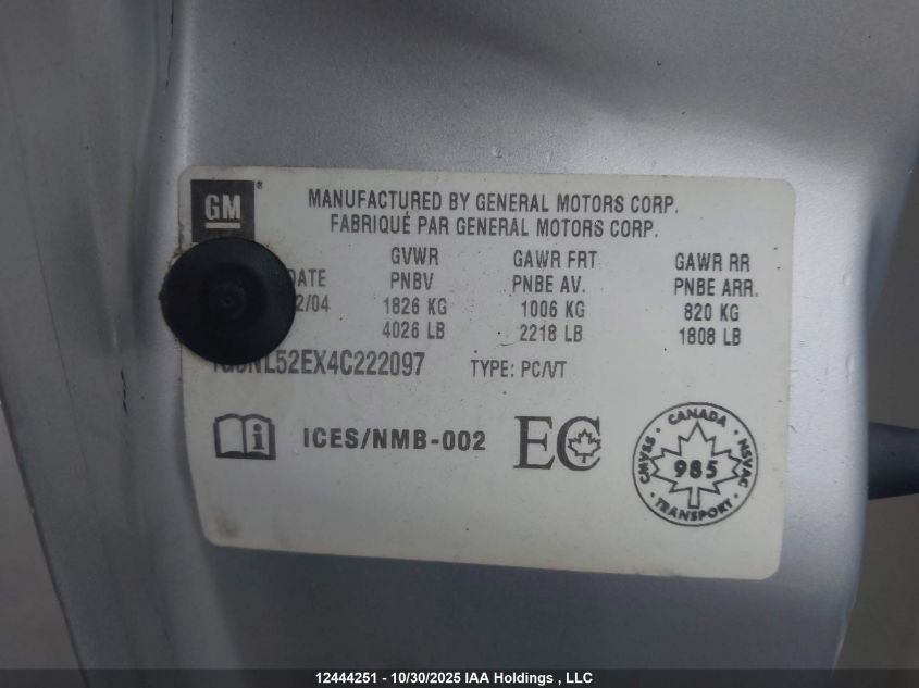 2004 Oldsmobile Alero Gl VIN: 1G3NL52EX4C222097 Lot: 12444251