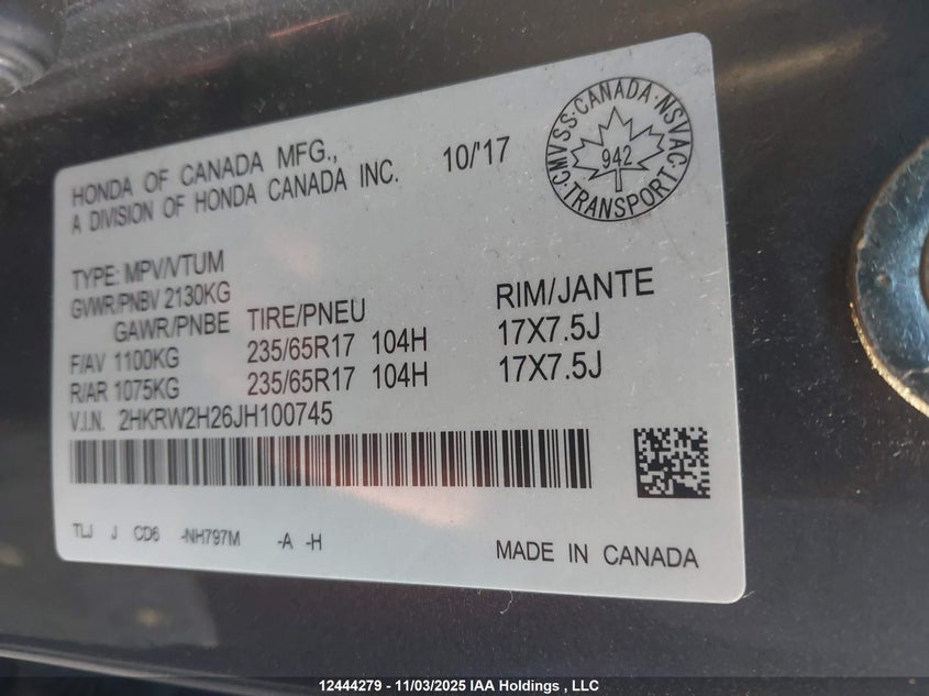 2HKRW2H26JH100745 2018 HONDA CR-V photo no. 9