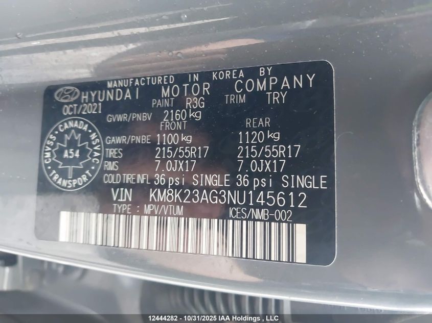 2022 Hyundai Kona Electric Preferred VIN: KM8K23AG3NU145612 Lot: 12444282