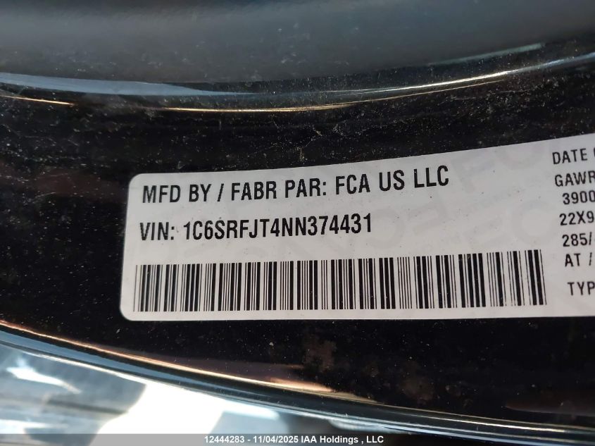 2022 Ram 1500 Laramie VIN: 1C6SRFJT4NN374431 Lot: 12444283