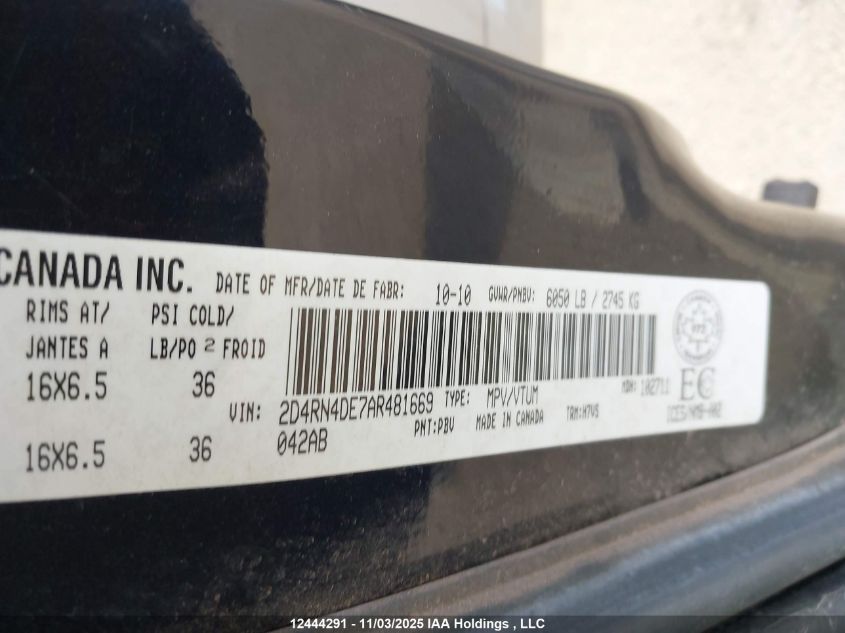 2010 Dodge Grand Caravan Se VIN: 2D4RN4DE7AR481669 Lot: 12444291