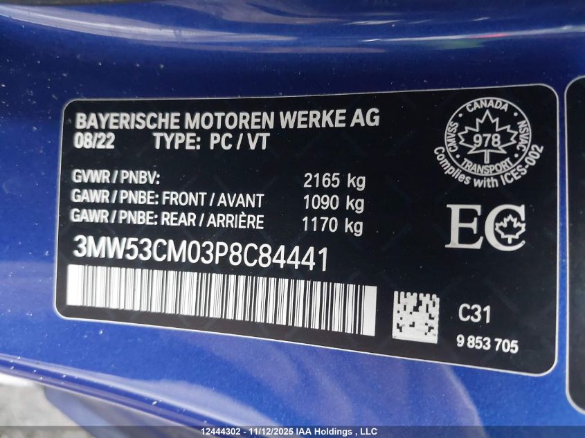 2023 BMW M240I xDrive VIN: 3MW53CM03P8C84441 Lot: 12444302