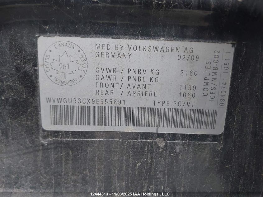 2009 Volkswagen Passat Cc Highline V6 VIN: WVWGU93CX9E555891 Lot: 12444313