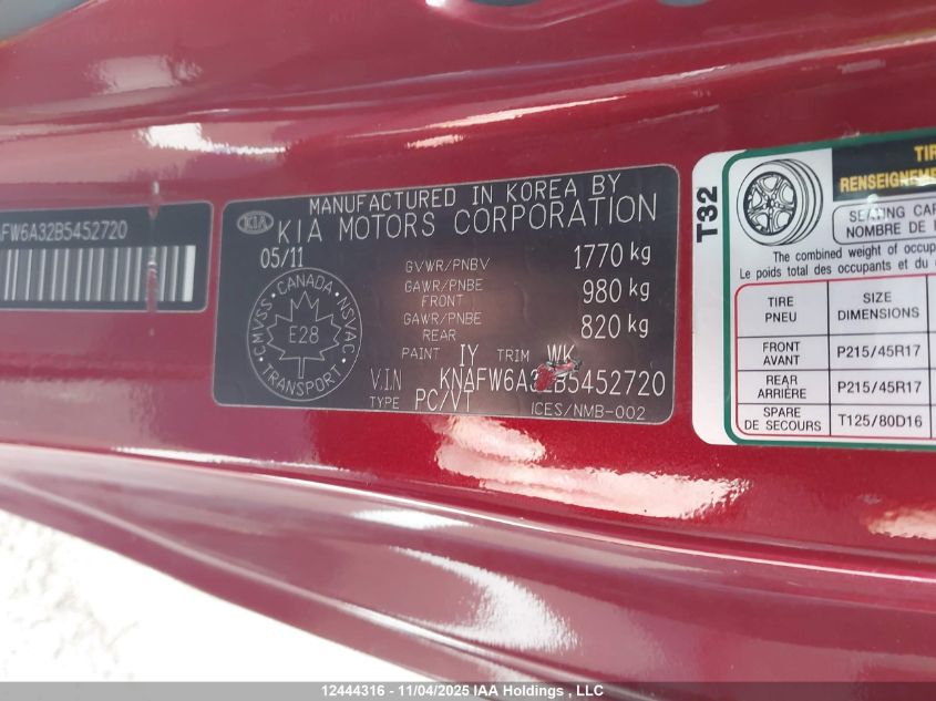 2011 Kia Forte Koup VIN: KNAFW6A32B5452720 Lot: 12444316