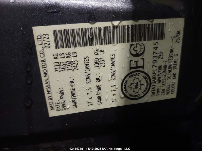 2023 Nissan Rogue S VIN: 5N1AT3ABXPC793745 Lot: 12444319