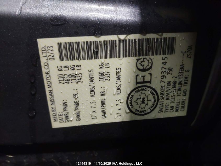 2023 Nissan Rogue S VIN: 5N1AT3ABXPC793745 Lot: 12444319