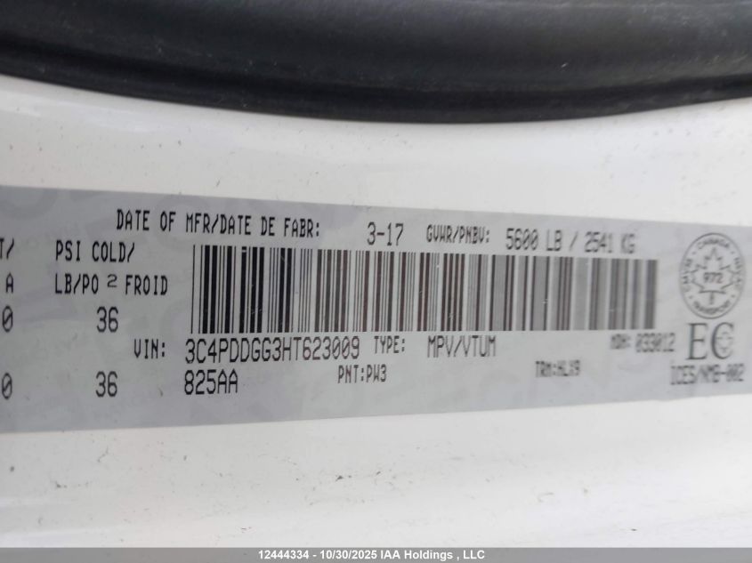 2017 Dodge Journey Crossroad VIN: 3C4PDDGG3HT623009 Lot: 12444334