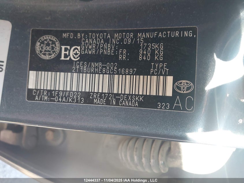 2T1BURHE8GC516897 2016 TOYOTA COROLLA photo no. 9