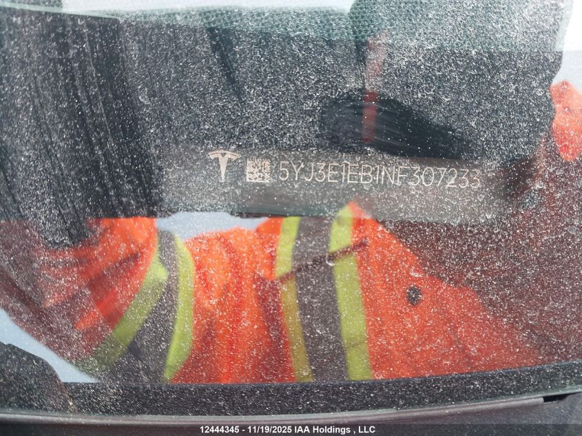 2022 Tesla Model 3 Long Range VIN: 5YJ3E1EB1NF307233 Lot: 12444345