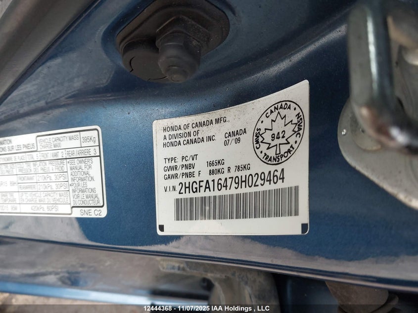 2HGFA16479H029464 2009 HONDA CIVIC photo no. 9