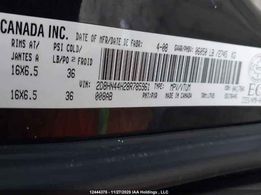2008 Dodge Grand Caravan Se VIN: 2D8HN44H28R785961 Lot: 12444375