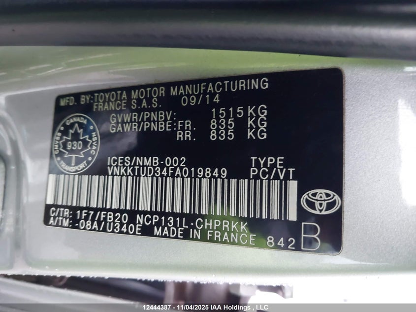 VNKKTUD34FA019849 2015 TOYOTA YARIS photo no. 18