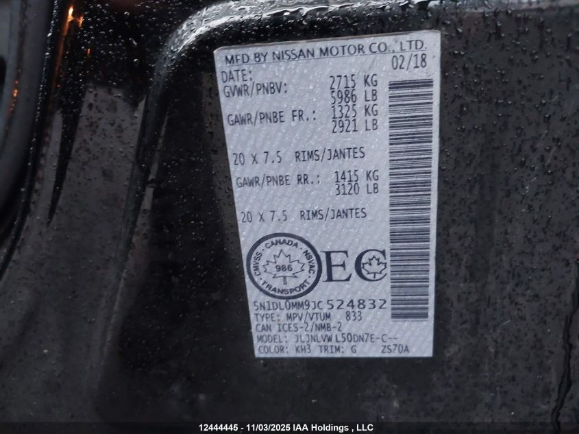 2018 Infiniti Qx60 VIN: 5N1DL0MM9JC524832 Lot: 12444445