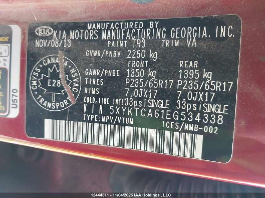 2014 Kia Sorento Lx/Lx Premium/Se VIN: 5XYKTCA61EG534338 Lot: 12444511