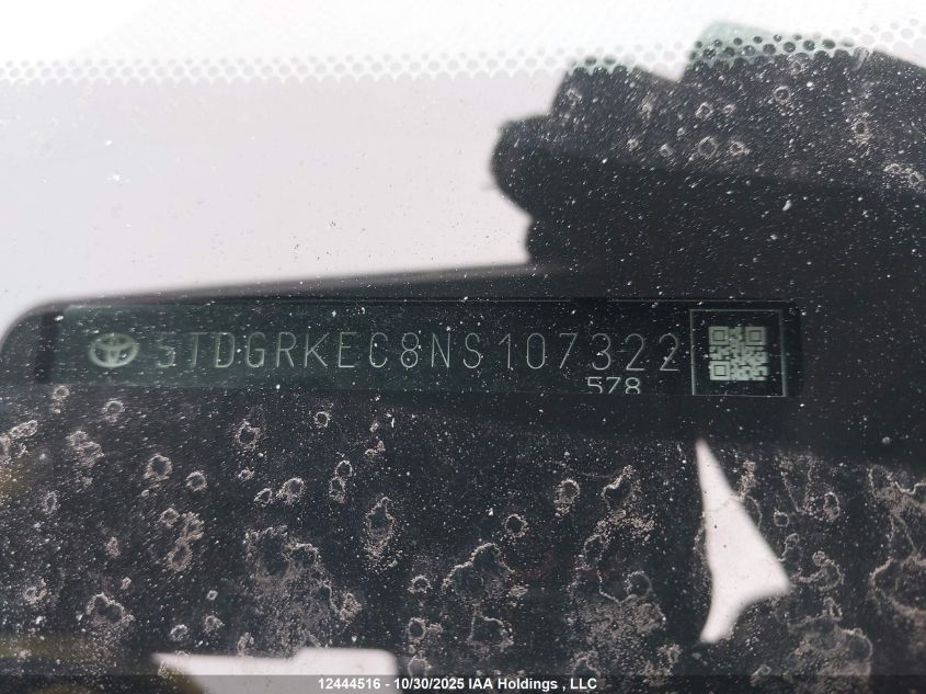 2022 Toyota Sienna Le/Xle/Xse/Limited/Platinum VIN: 5TDGRKEC8NS107322 Lot: 12444516