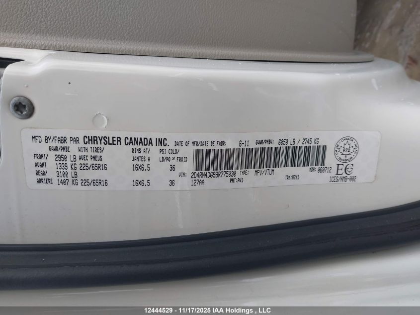 2011 Dodge Grand Caravan VIN: 2D4RN4DG9BR775030 Lot: 12444529
