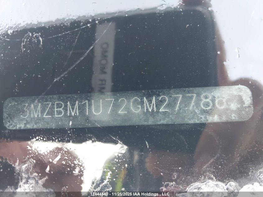 2016 Mazda Mazda3 G/Gx VIN: 3MZBM1U72GM277862 Lot: 12444540