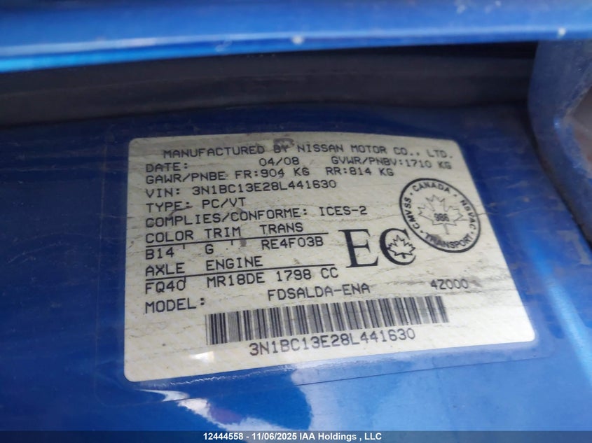 3N1BC13E28L441630 2008 NISSAN VERSA photo no. 9