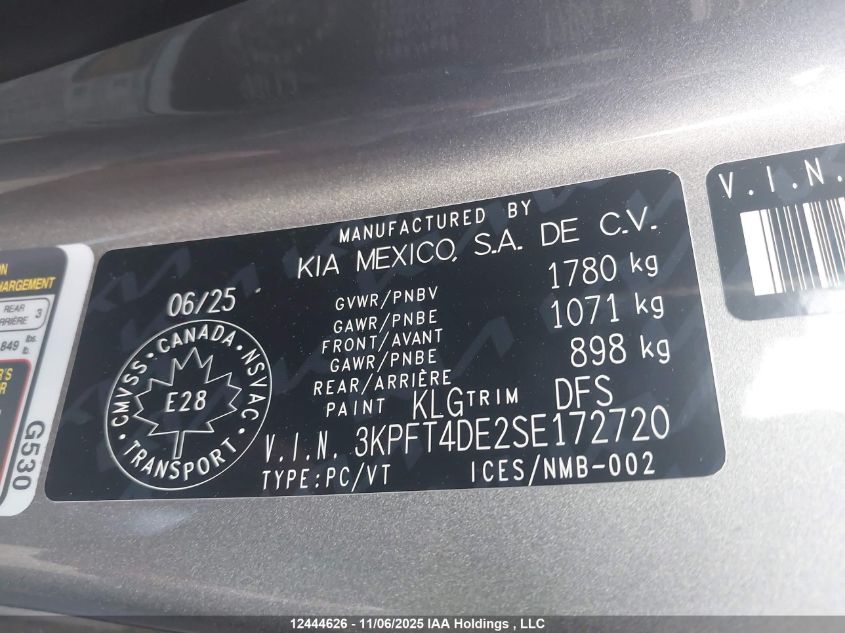 2025 Kia K4 Lx/Lxs VIN: 3KPFT4DE2SE172720 Lot: 12444626