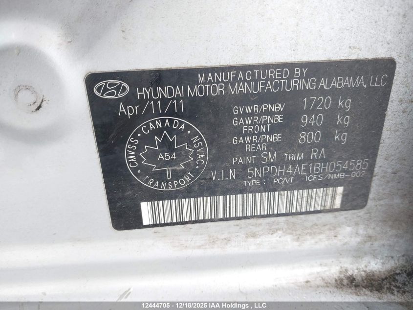 2011 Hyundai Elantra VIN: 5NPDH4AE1BH054585 Lot: 12444705