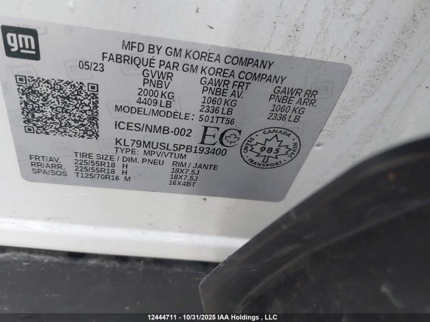 2023 Chevrolet Trailblazer Rs VIN: KL79MUSL5PB193400 Lot: 12444711