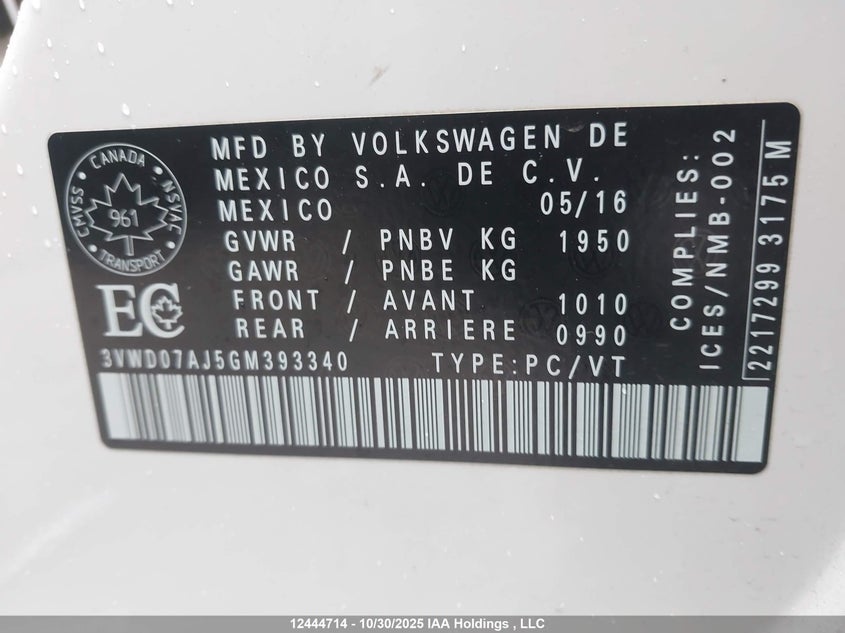 3VWD07AJ5GM393340 2016 VOLKSWAGEN JETTA photo no. 9