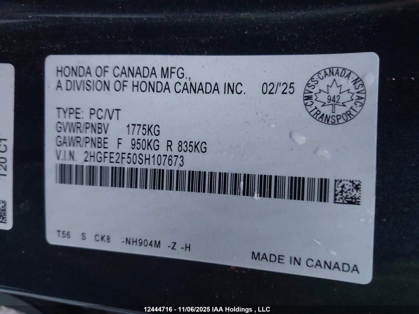 2HGFE2F50SH107673 2025 HONDA CIVIC photo no. 9