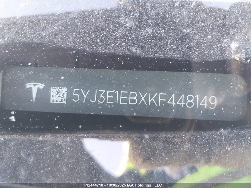 2019 Tesla Model 3 Long Range/Performance VIN: 5YJ3E1EBXKF448149 Lot: 12444718