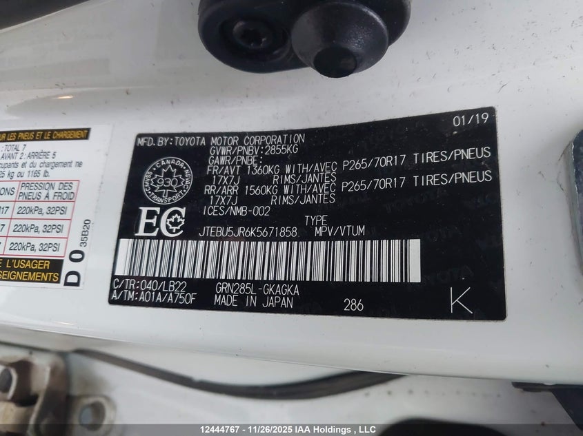 JTEBU5JR6K5671858 2019 TOYOTA 4RUNNER photo no. 9