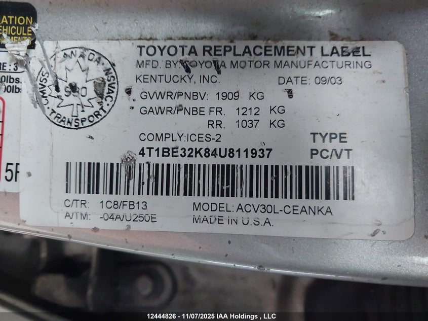 4T1BE32K84U811937 2004 TOYOTA CAMRY photo no. 9