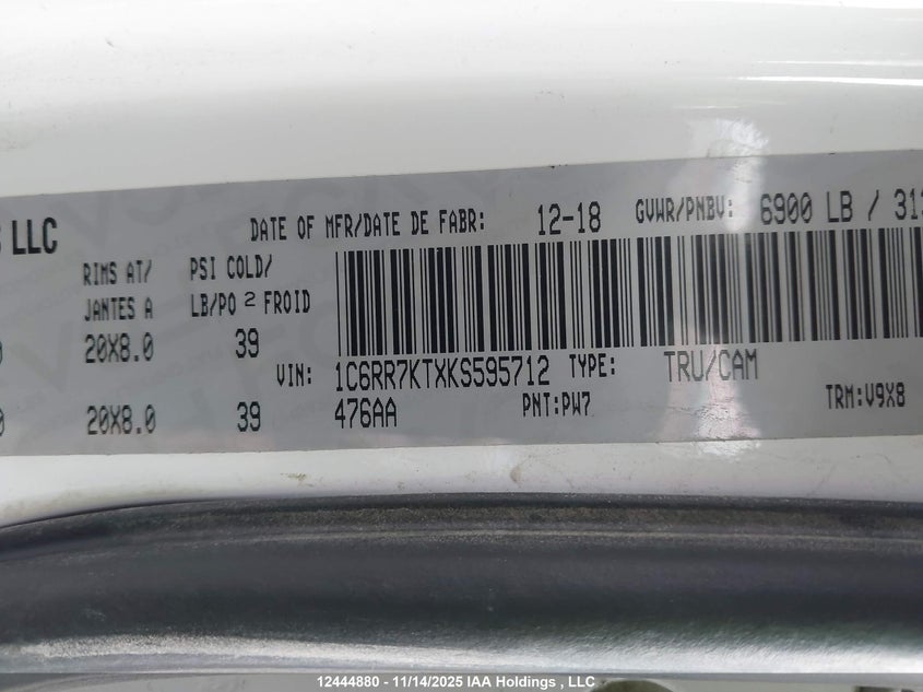 1C6RR7KTXKS595712 2019 DODGE RAM photo no. 9