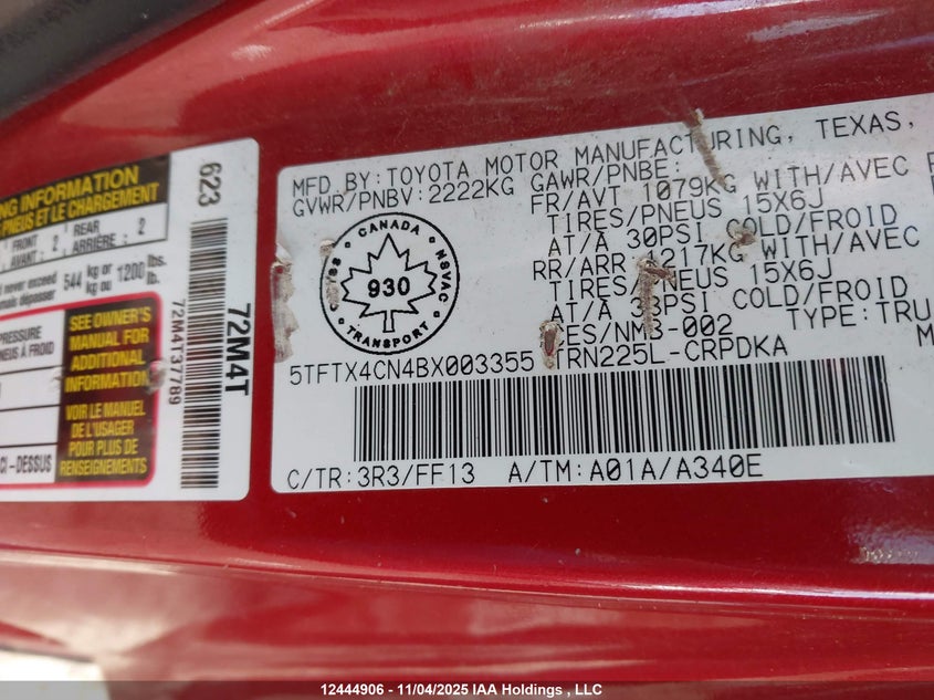 5TFTX4CN4BX003355 2011 TOYOTA TACOMA photo no. 9