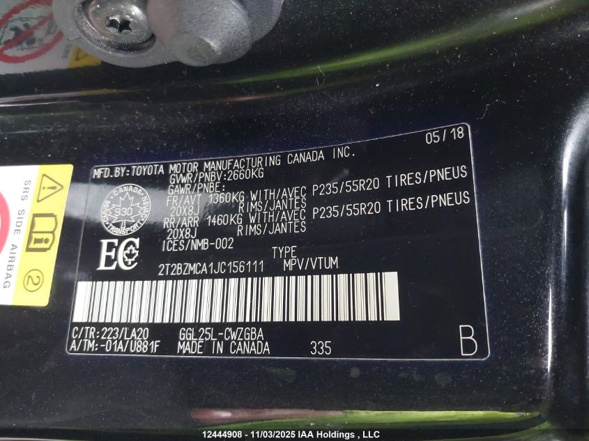 2018 Lexus Rx 350 VIN: 2T2BZMCA1JC156111 Lot: 12444908