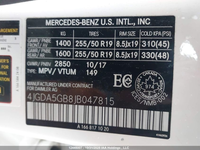 2018 Mercedes-Benz Gle 400 4Matic VIN: 4JGDA5GB8JB047815 Lot: 12445007