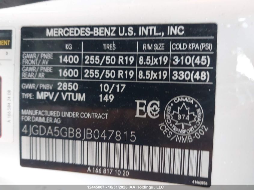 2018 Mercedes-Benz Gle 400 4Matic VIN: 4JGDA5GB8JB047815 Lot: 12445007