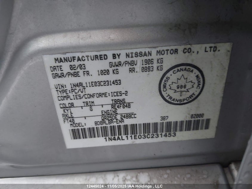 1N4AL11E03C231453 2003 NISSAN ALTIMA photo no. 9