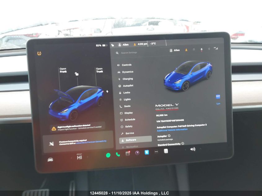 2022 Tesla Model Y VIN: 7SAYGDEF4NF309405 Lot: 12445028