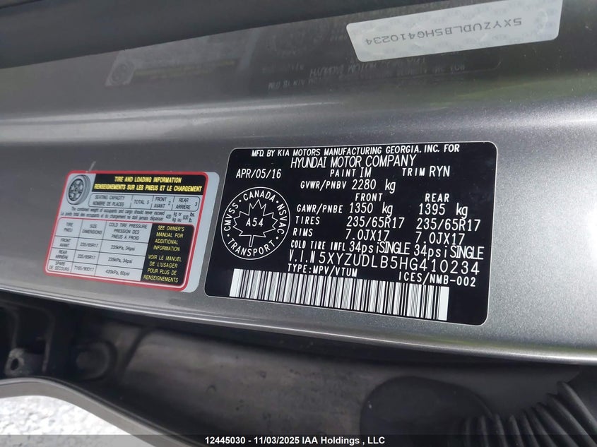 5XYZUDLB5HG410234 2017 HYUNDAI SANTA FE photo no. 9