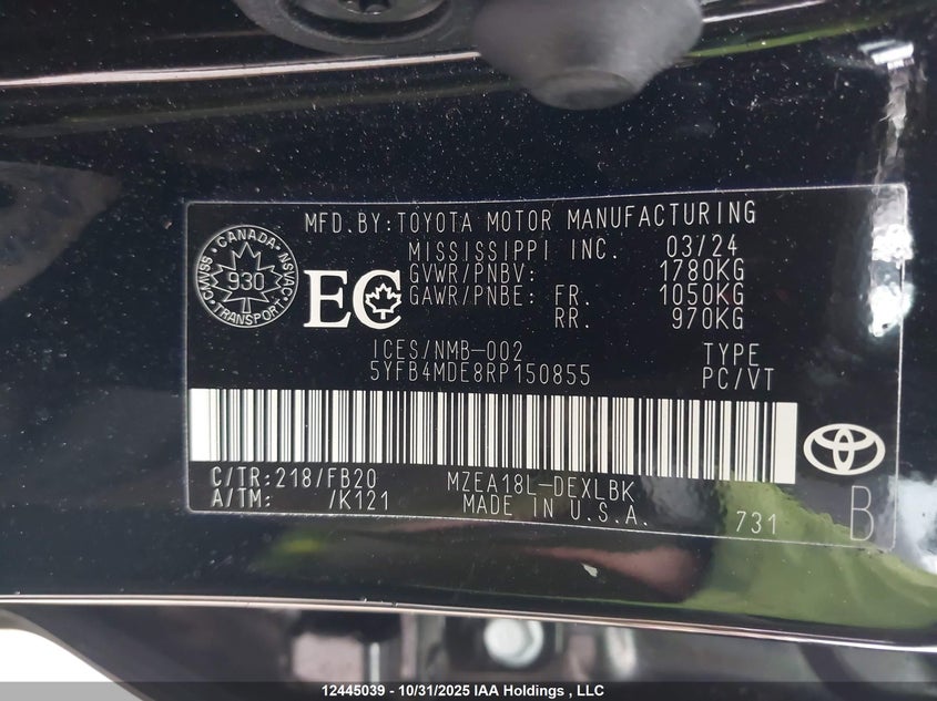 5YFB4MDE8RP150855 2024 TOYOTA COROLLA photo no. 9