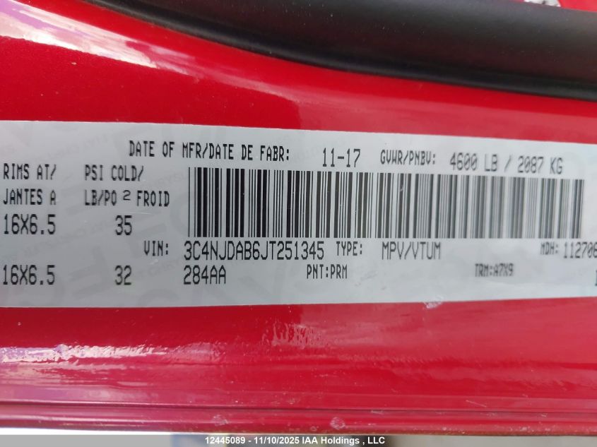 2018 Jeep Compass Sport VIN: 3C4NJDAB6JT251345 Lot: 12445089