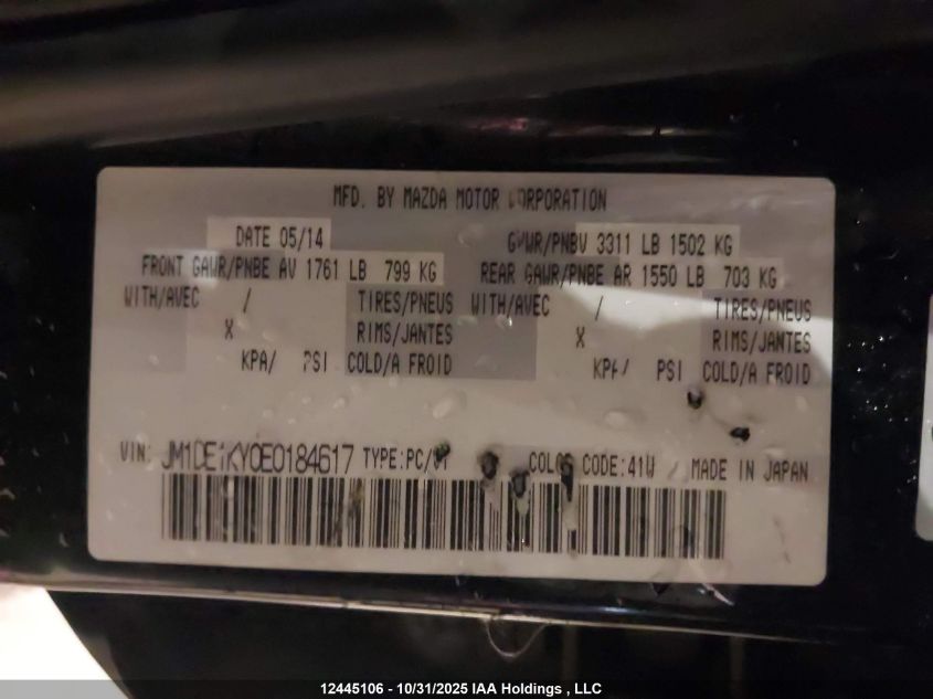 2014 Mazda Mazda2 Sport VIN: JM1DE1KY0E0184617 Lot: 12445106