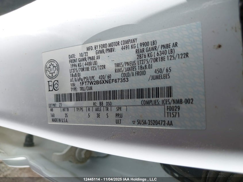 1FT7W2B6XNEF67353 2022 FORD F250 photo no. 18